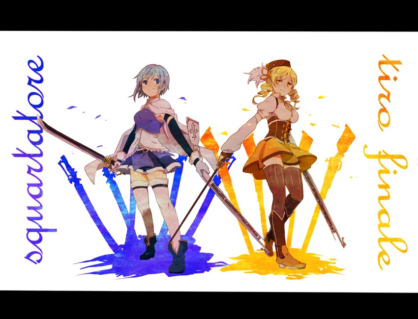 miki sayaka and tomoe mami (mahou shoujo madoka magica) drawn by nori_senbei