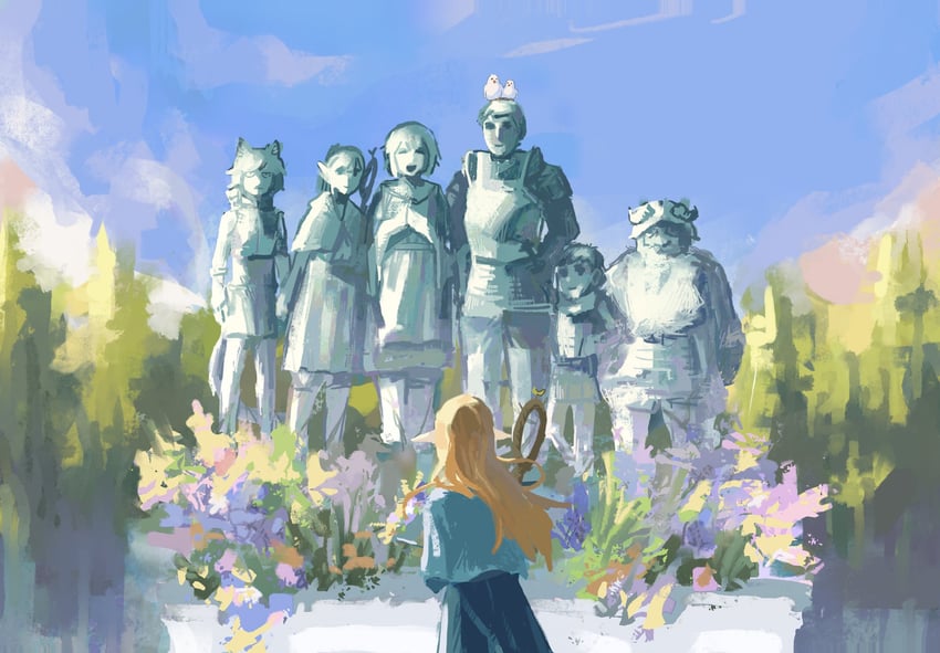marcille donato, falin touden, laios touden, senshi, chilchuck tims, and 1 more (dungeon meshi) drawn by thyu_(yu_th26)