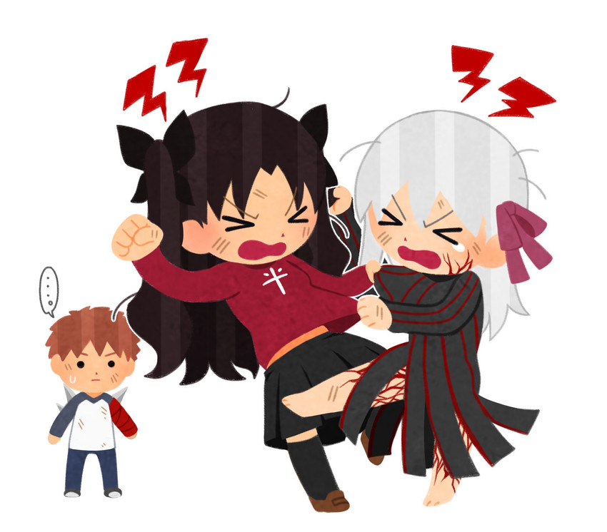 tohsaka rin, emiya shirou, matou sakura, and dark sakura (fate and 3 more) drawn by tsubuta_hiro