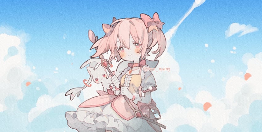 kaname madoka and kyubey (mahou shoujo madoka magica) drawn by heo_nyang