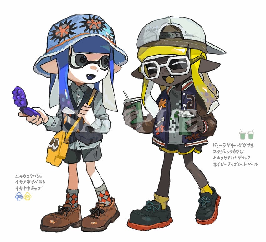 inkling player character and inkling girl (splatoon) drawn by miko_(15476997)