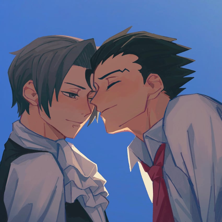 phoenix wright and miles edgeworth (ace attorney) drawn by demorzel