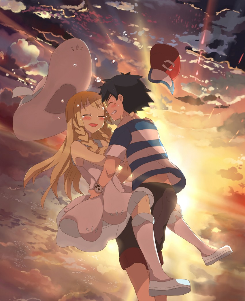 lillie and ash ketchum (pokemon and 1 more) drawn by kuriyama