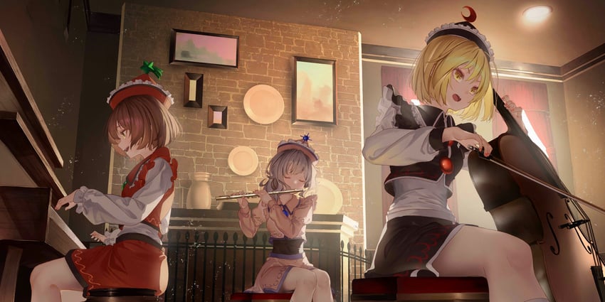 lunasa prismriver, merlin prismriver, and lyrica prismriver (touhou and 1 more) drawn by saraki