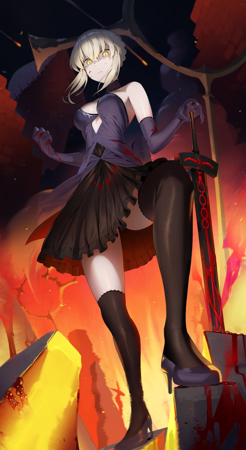 artoria pendragon and saber alter (fate and 1 more) drawn by kopam