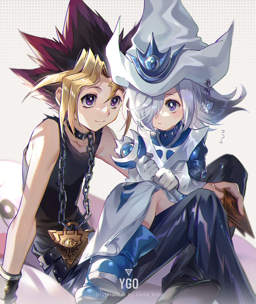 muto yugi, silent magician, marshmallon, and silent magician lv4 (yu-gi-oh! and 1 more) drawn by ekita_kuro