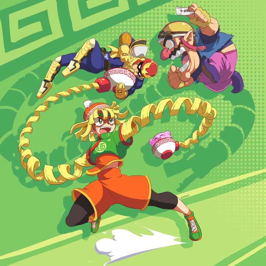 kirby, wario, min min, and captain falcon (mario and 5 more) drawn by john_su