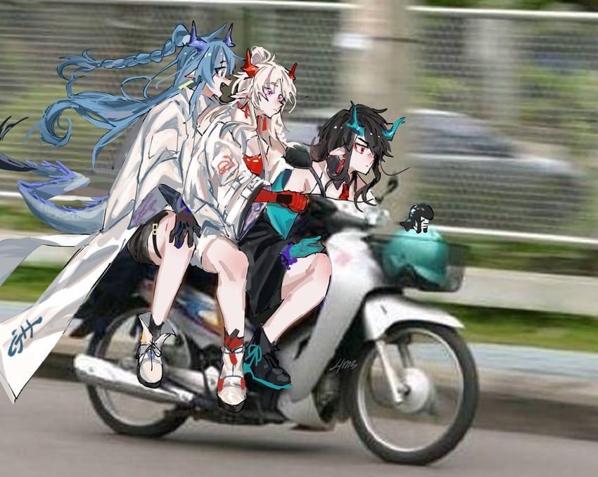 dusk, nian, ling, and bitey (arknights) drawn by 4m3_meat