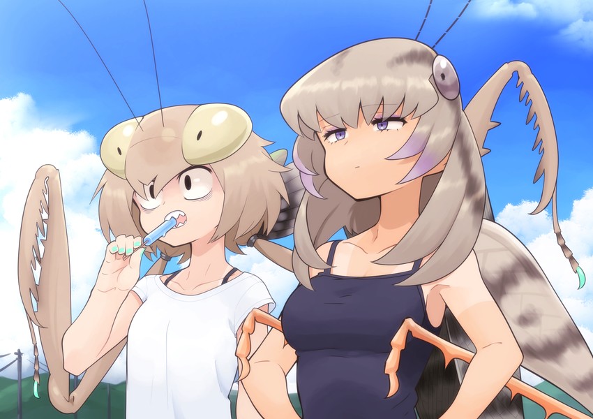 mantis akiyama and grasshopper inoue (original and 1 more) drawn by evolvingmonkey