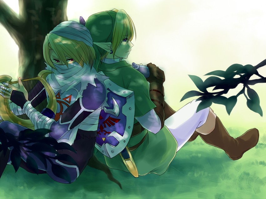 link and sheik (the legend of zelda and 1 more) drawn by arumu
