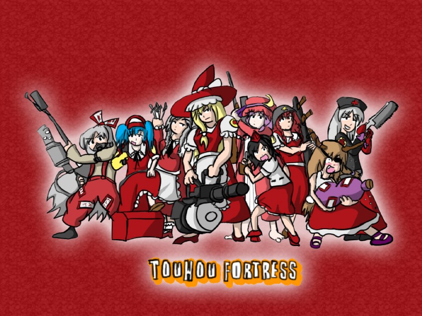 kirisame marisa, izayoi sakuya, patchouli knowledge, shameimaru aya, fujiwara no mokou, and 13 more (touhou and 1 more) drawn by cookie_(artist)