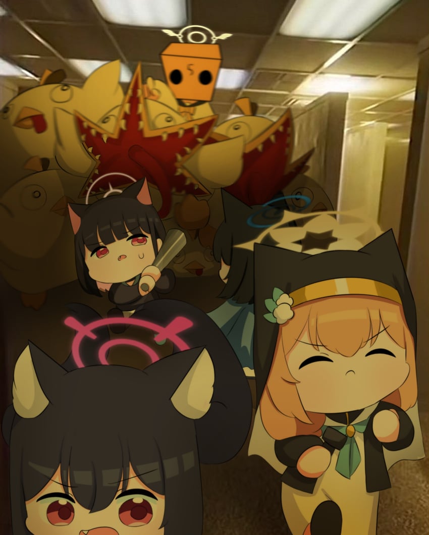 mari, kazusa, hifumi, serika, peroro, and 2 more (blue archive and 1 more) drawn by sabnak66