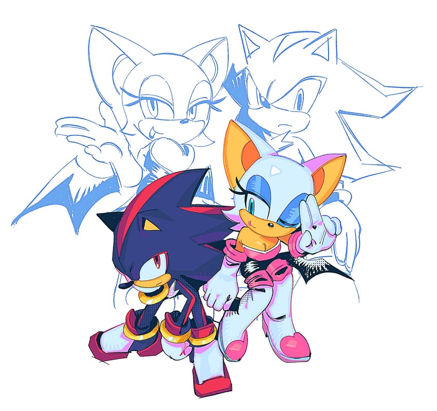 shadow the hedgehog and rouge the bat (sonic) drawn by qroken