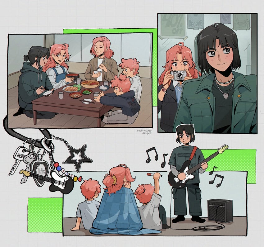 koga mitsuki, oosawa aya, oosawa amu, oosawa aki, and oosawa aiko (kininatteru hito ga otoko ja nakatta and 1 more) drawn by omnlet