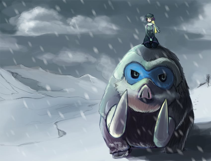 mamoswine, ace trainer, and astrid (pokemon and 1 more) drawn by wizard898