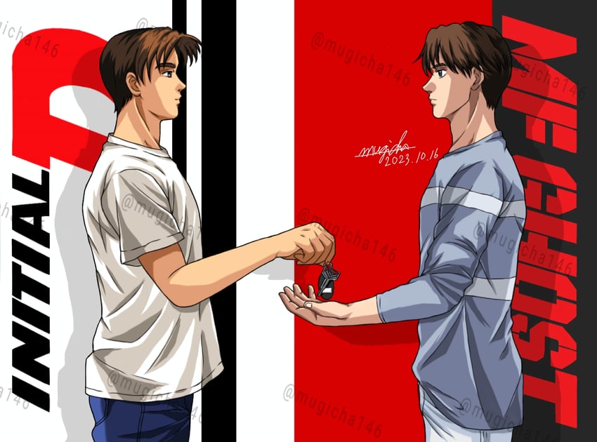 fujiwara takumi and kanata livington (initial d and 1 more) drawn by mugicha146
