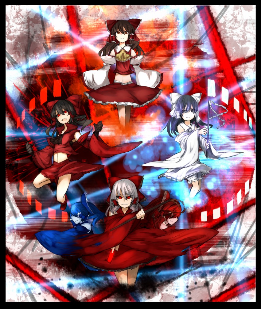 hakurei reimu, maga-reimu, onimiko, white-reimu, and honki-reimu (touhou and 1 more) drawn by ganesagi