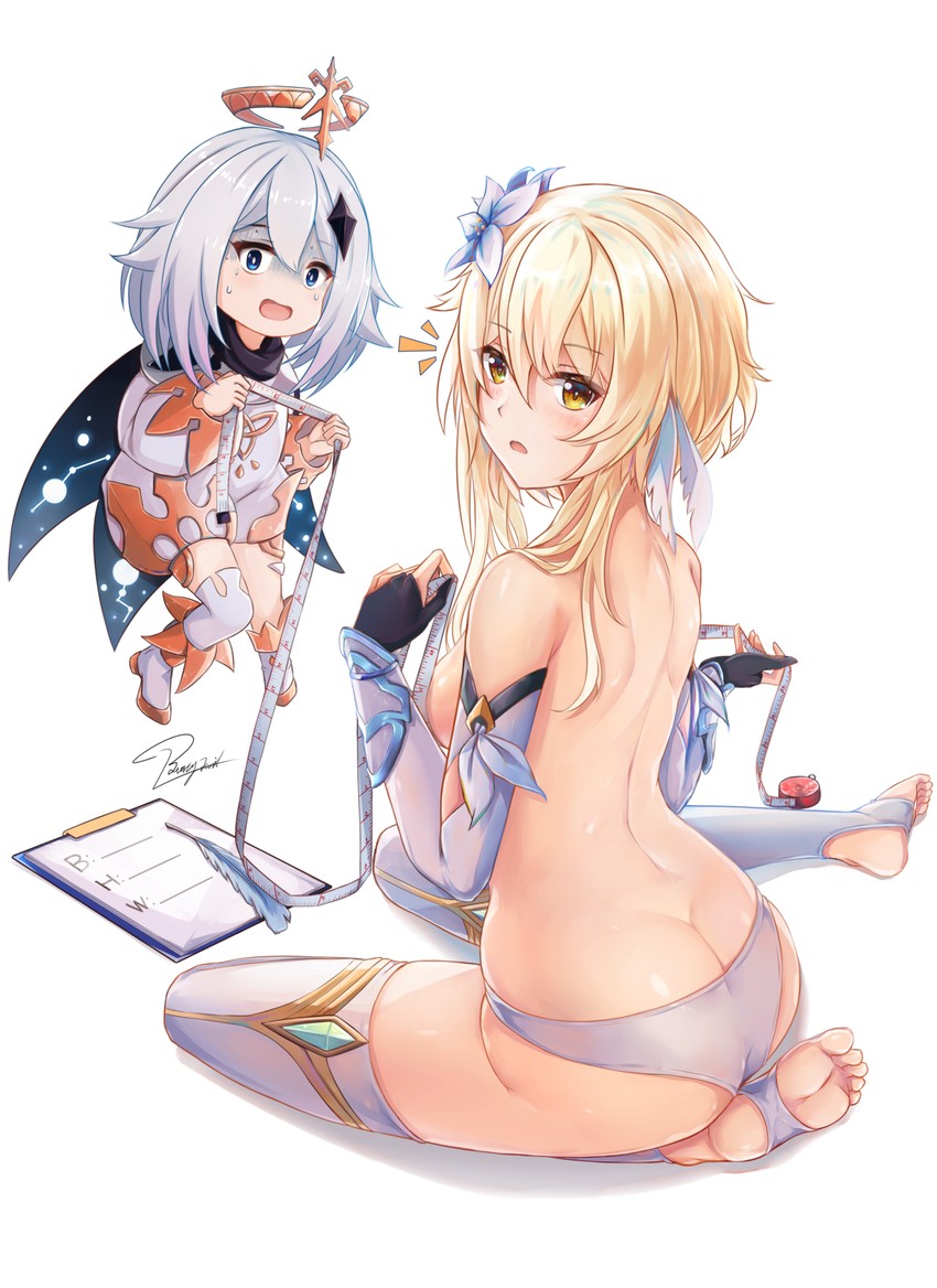 lumine and paimon (genshin impact) drawn by b.d_(472858314)