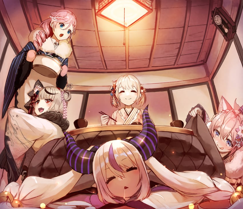 sakamata chloe, la+ darknesss, hakui koyori, kazama iroha, and takane lui (hololive) drawn by sue_(bg-bros)