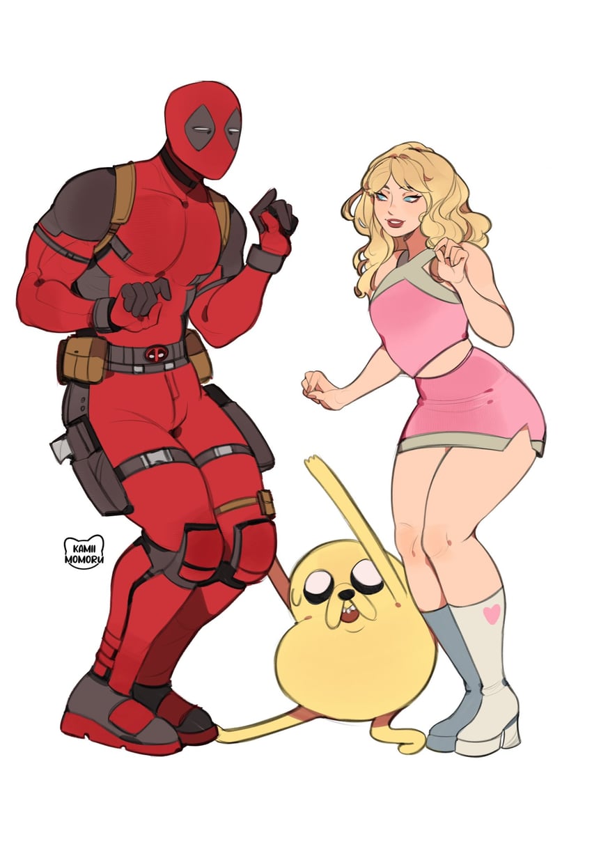 deadpool, jake the dog, and sabrina carpenter (marvel and 3 more) drawn by kamii_momoru