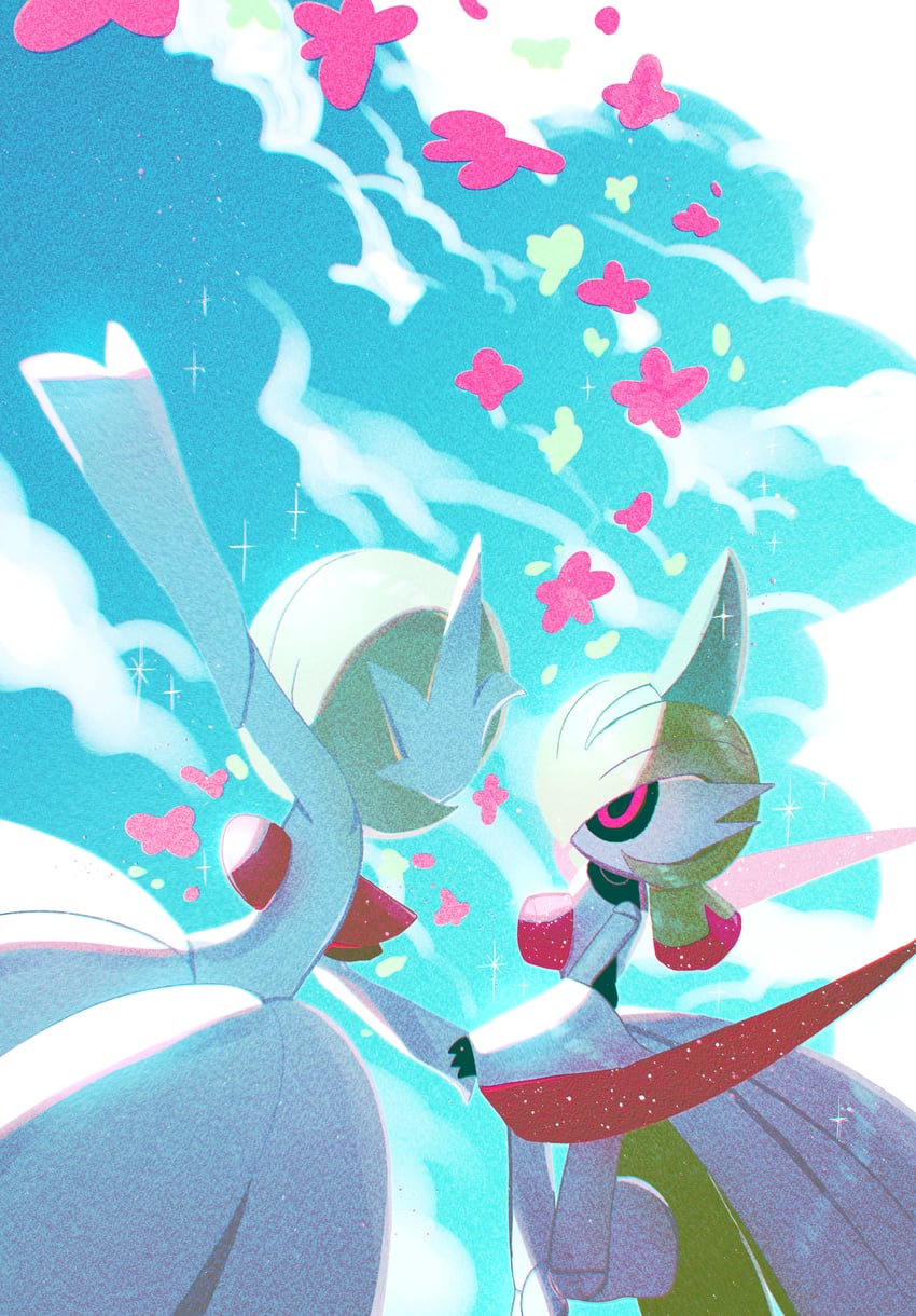 gardevoir, mega gardevoir, and iron valiant (pokemon) drawn by fukkatsu_no_maya