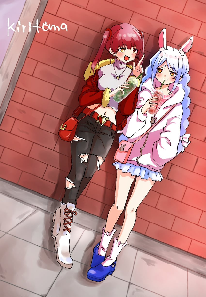 houshou marine and usada pekora (hololive) drawn by kiritoma