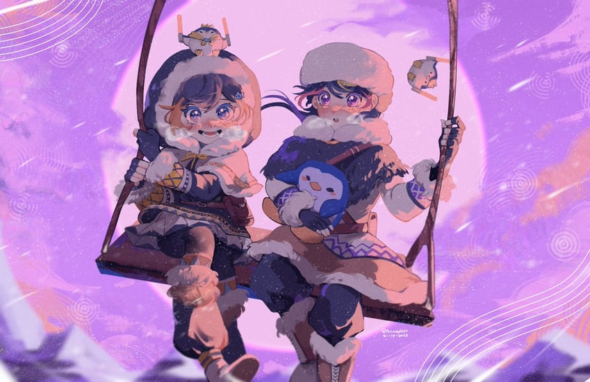 petra gurin, shu yamino, and pentomo (nijisanji and 1 more) drawn by am_(maple27)