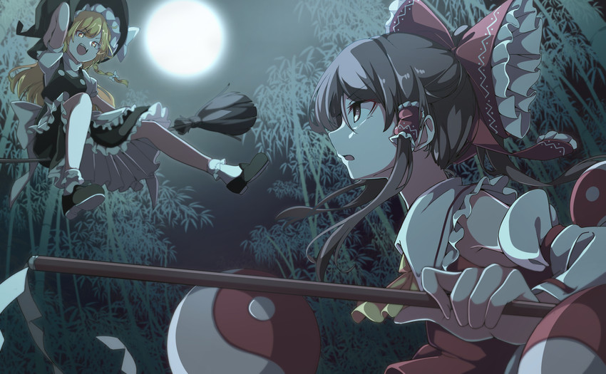 hakurei reimu and kirisame marisa (touhou and 1 more) drawn by gokuu_(acoloredpencil)