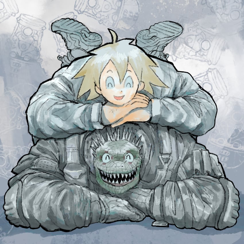 nikaidou, aikawa, and caiman (dorohedoro) drawn by plastiboo
