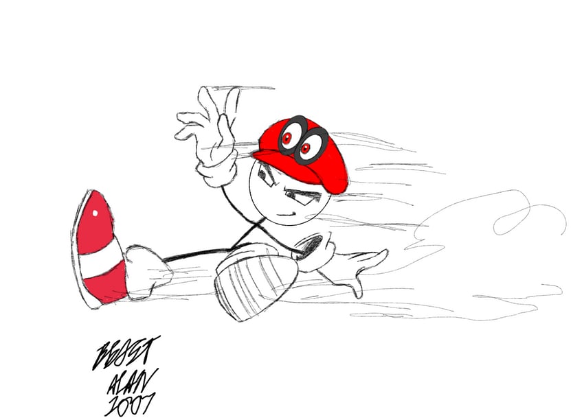sonic the hedgehog and cappy (original and 3 more) drawn by beastalan1007