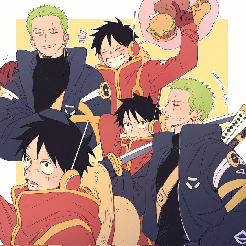 monkey d. luffy and roronoa zoro (one piece) drawn by kangyaosasuke