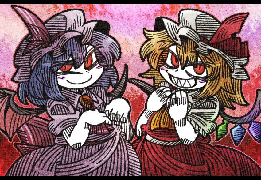 remilia scarlet and flandre scarlet (touhou) drawn by suenari_(peace)