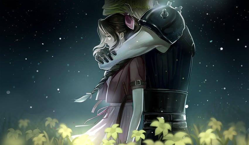 cloud strife and aerith gainsborough (final fantasy and 2 more) drawn by yaoko