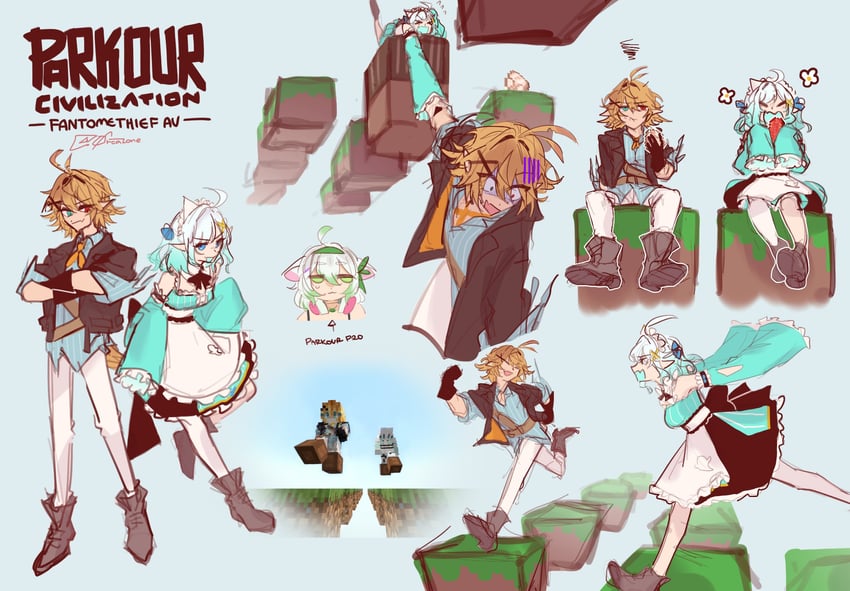 dokibird, mint fantome, and laimu (indie virtual youtuber and 4 more) drawn by 0rcazone