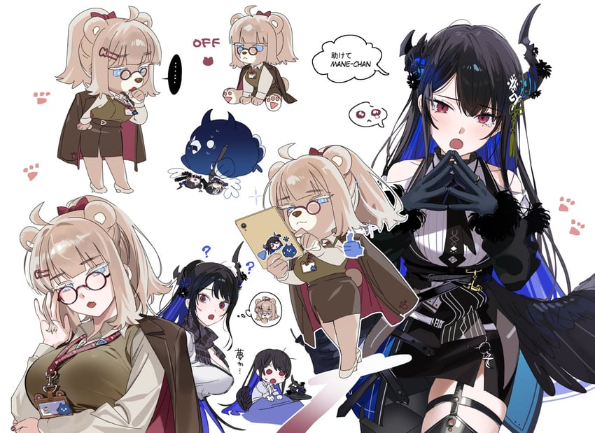 shiori novella, nerissa ravencroft, and jailbird (hololive and 1 more) drawn by yomosaka