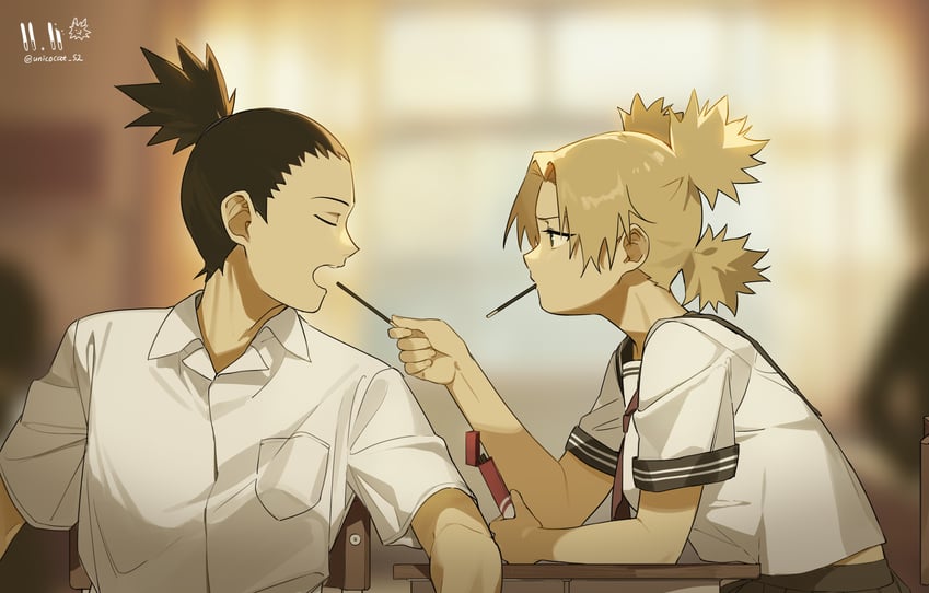 temari and nara shikamaru (naruto and 1 more) drawn by unico_cats2