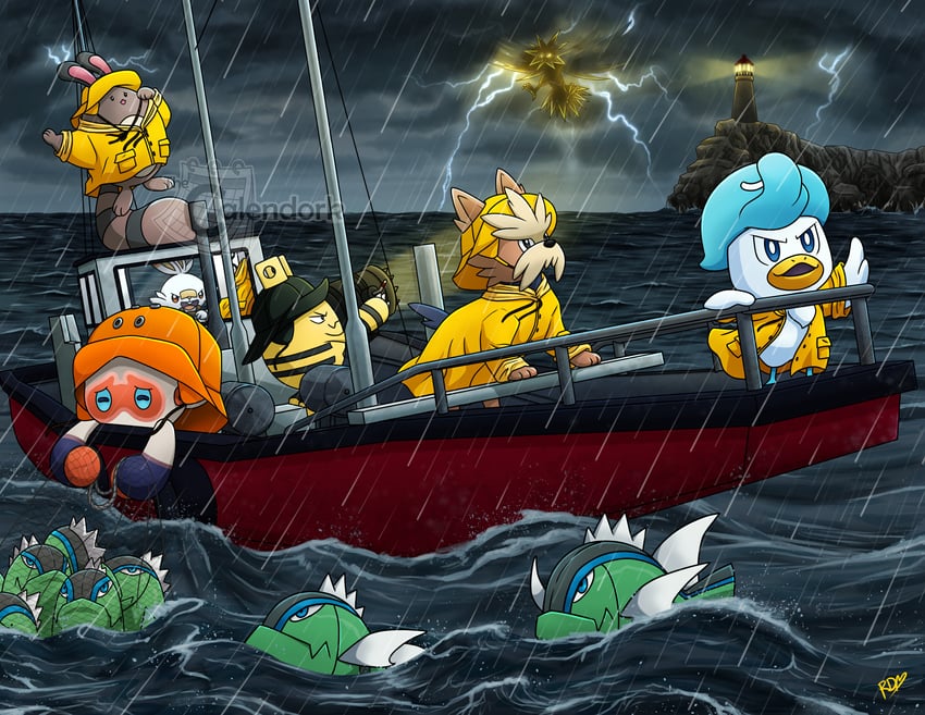 scorbunny, quaxly, sentret, zapdos, elekid, and 3 more (pokemon) drawn by thecalendork