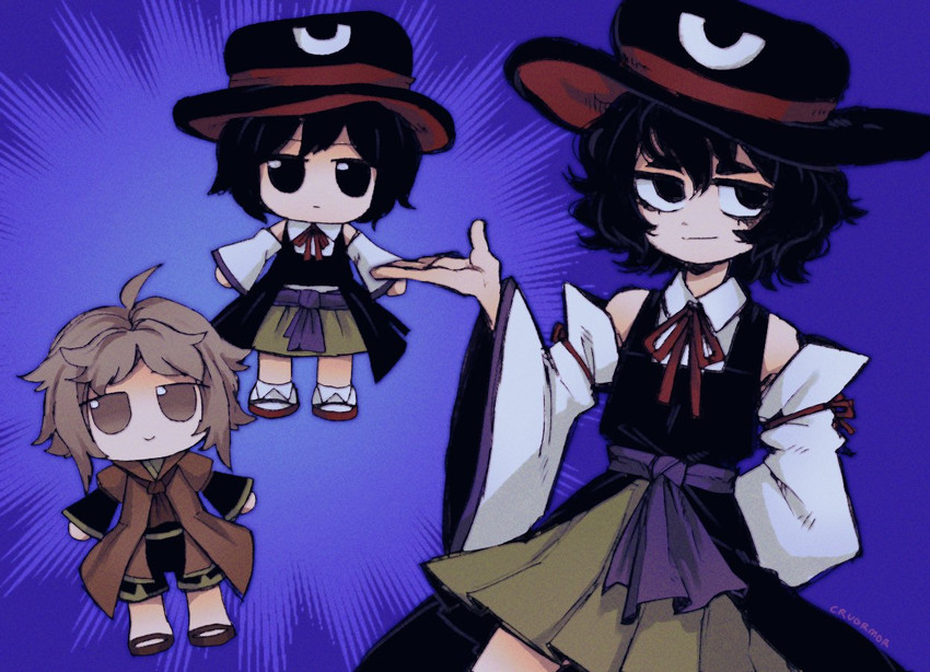 enraku tsubakura and houlen yabusame (len'en and 2 more) drawn by cruormor