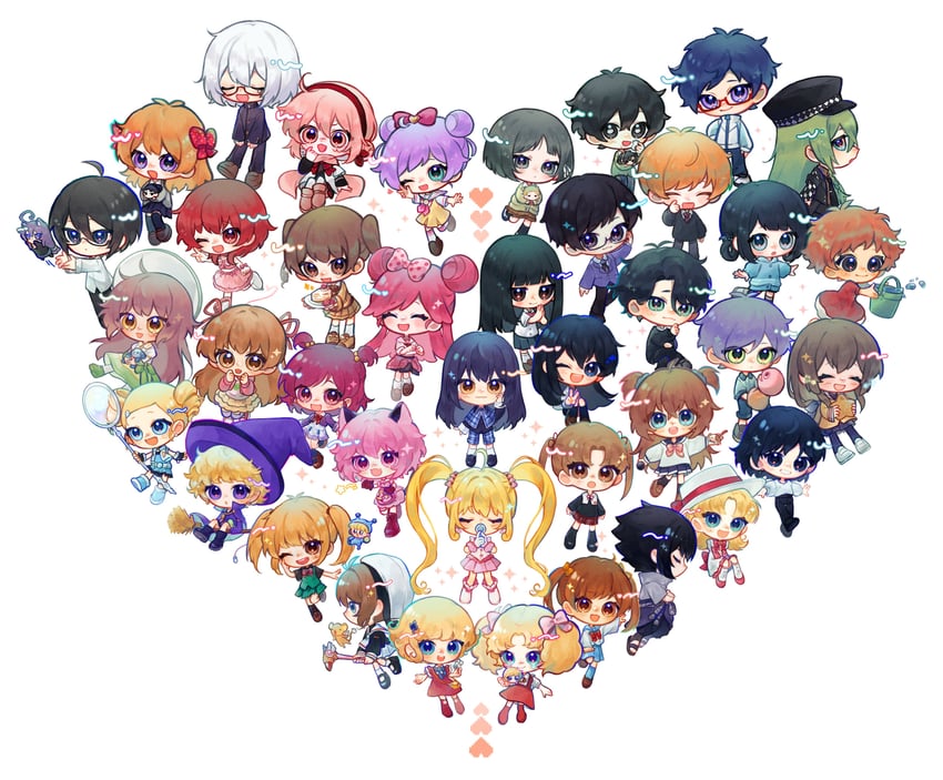 kinomoto sakura, uchiha sasuke, kero, manaka laala, yumehara nozomi, and 33 more (precure and 30 more) drawn by n_(jyanmao)