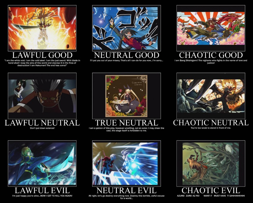 ragna the bloodedge, nu-13, rachel alucard, litchi faye ling, arakune, and 2 more (blazblue)