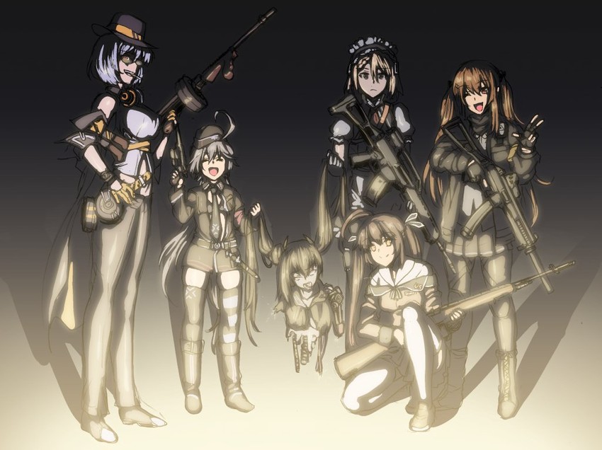 ump9, g36, m14, thompson, ouroboros, and 1 more (girls' frontline) drawn by henshako