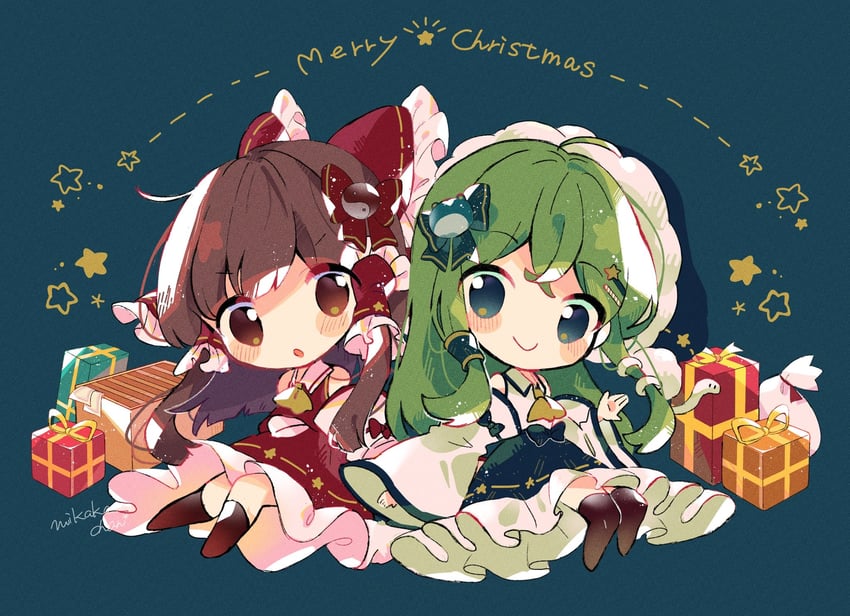 hakurei reimu and kochiya sanae (touhou) drawn by mikako_chan3
