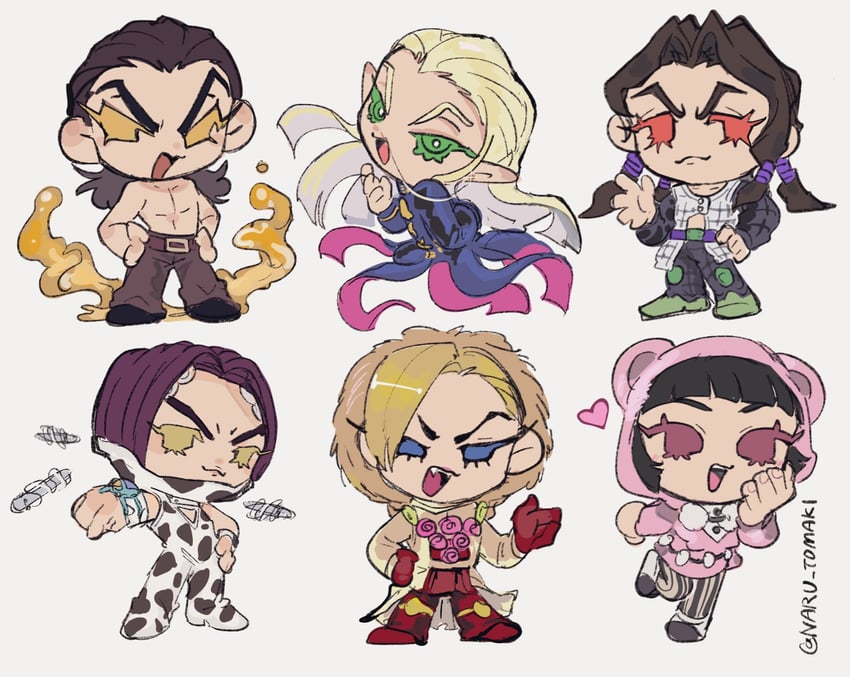 illuso, hazekura mikitaka, higashikata daiya, rikiel, doctor ferdinand, and 4 more (jojo no kimyou na bouken and 6 more) drawn by naru_tomaki