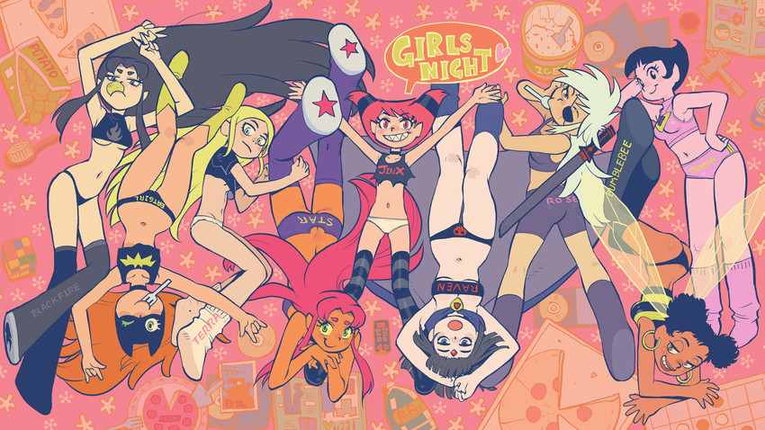 raven, starfire, batgirl, blackfire, jinx, and 4 more (dc comics and 4 more) drawn by ramb_chop