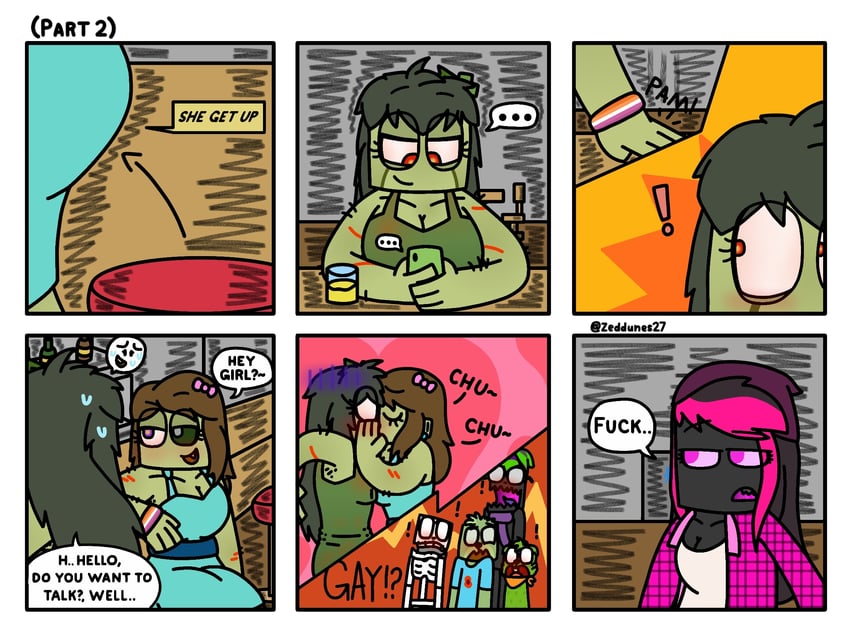 creeper, enderman, zg hillman, and jessica zombie (original and 1 more) drawn by zeddunes27