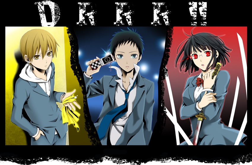 sonohara anri, ryuugamine mikado, and kida masaomi (durarara!!) drawn by wool_(kurokrkr)