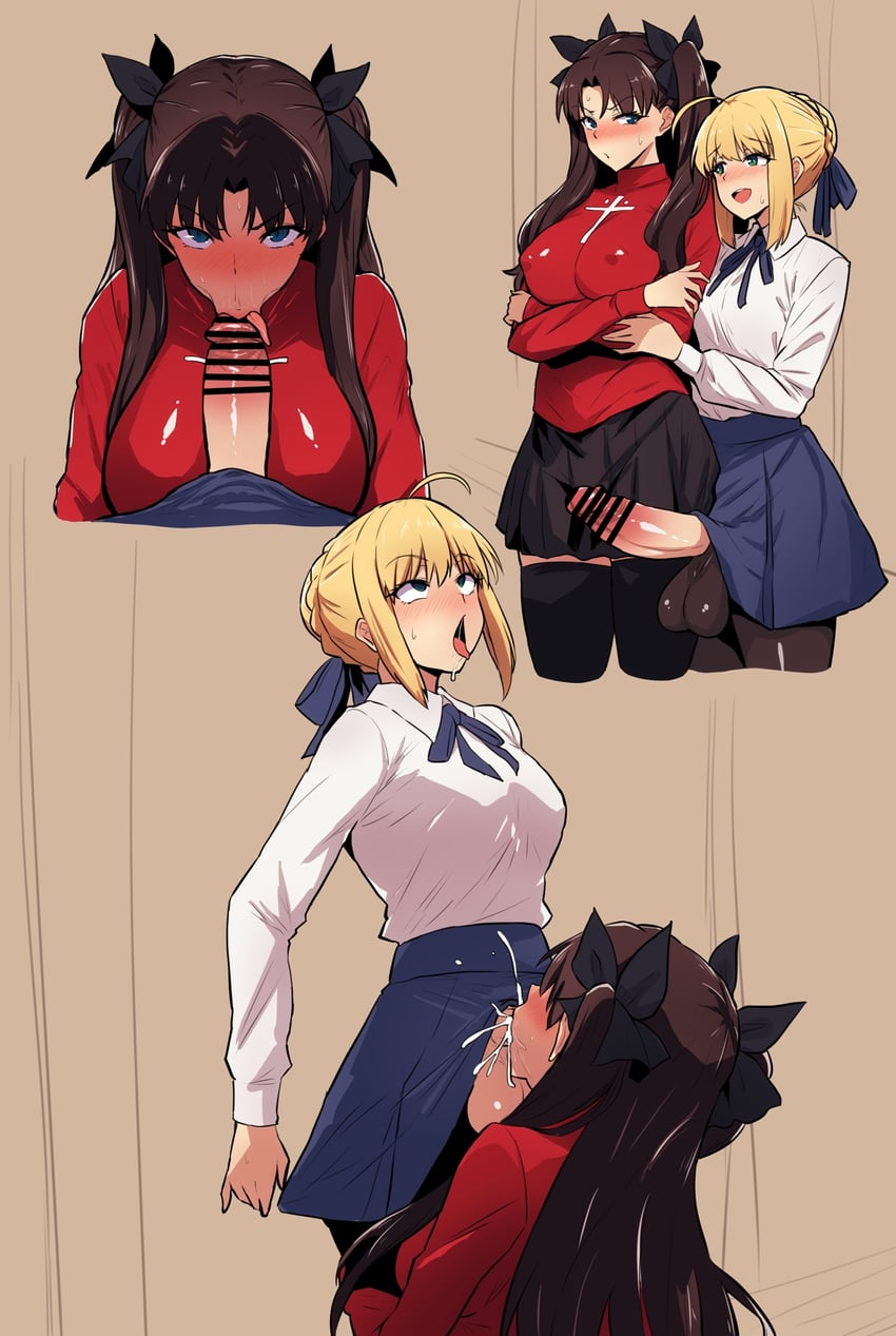 artoria pendragon, saber, and tohsaka rin (fate and 1 more) drawn by mochiume
