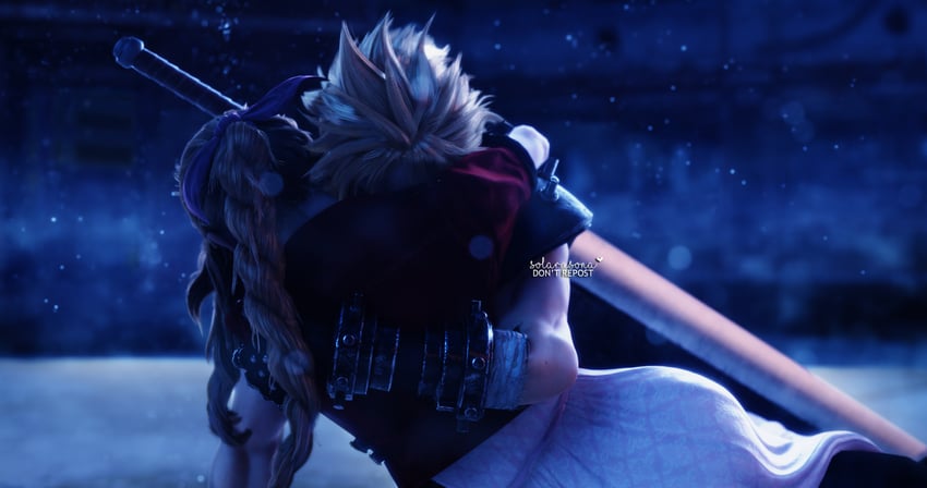 cloud strife and aerith gainsborough (final fantasy and 3 more) drawn by solarasona