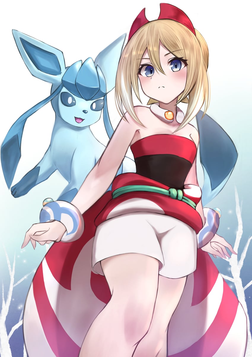 glaceon and irida (pokemon and 1 more) drawn by koucha_miruku