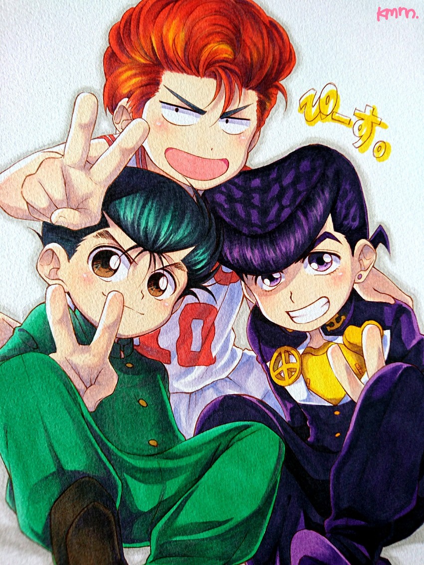 higashikata josuke, sakuragi hanamichi, and urameshi yusuke (jojo no kimyou na bouken and 3 more) drawn by kameron